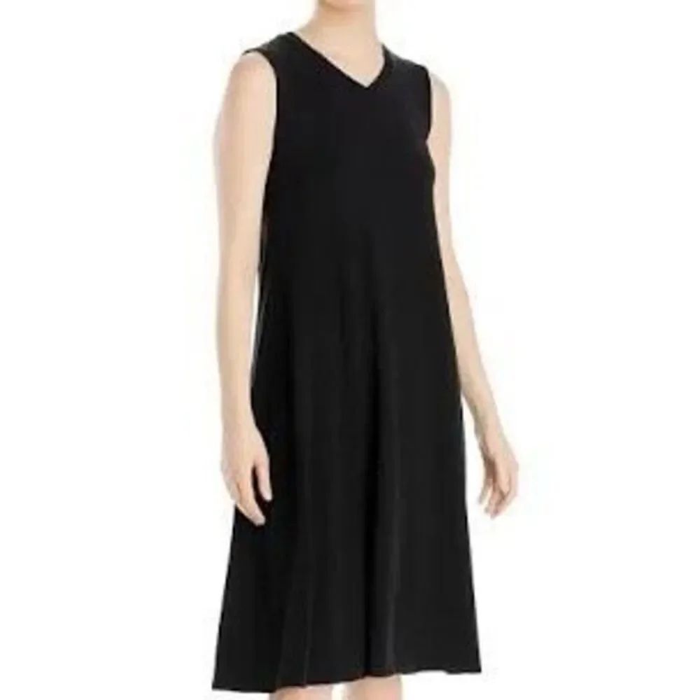 Eileen Fisher black high neck crossover stretchy dress